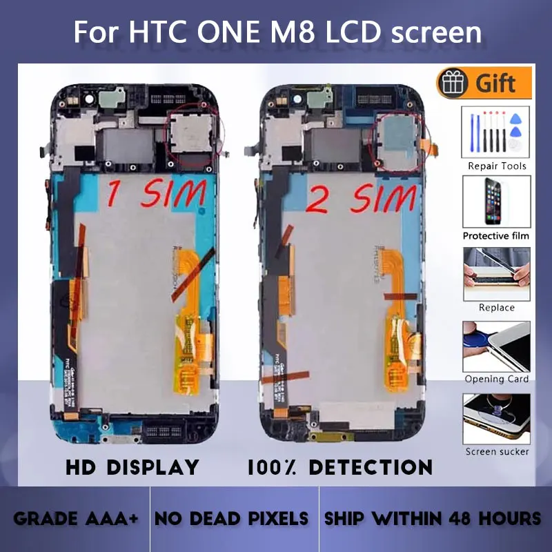 For HTC One M8 LCD screen assembly with front case touch glass 831C Display original Black Red Gold Silver | Мобильные телефоны и