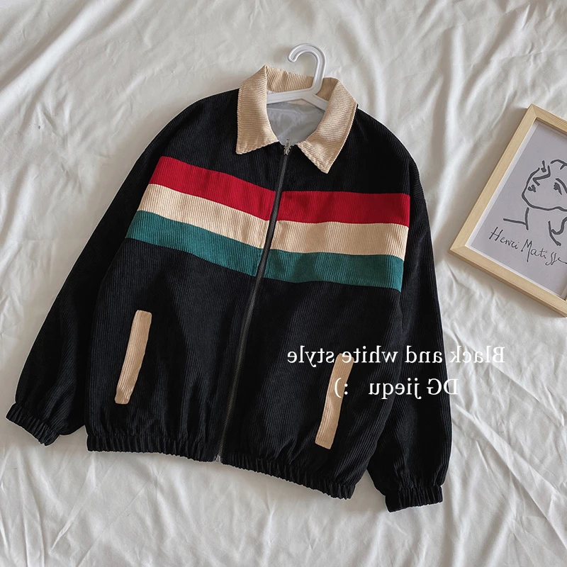 

HStar 2020 Spring Women Corduroy Turn Down Jacket Lady Patchwork Casual Jacket Female Streetwear Loose Hip Hop Jacket