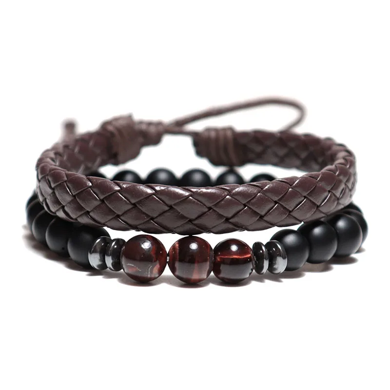 Мужской плетеный браслет s 2 шт./компл. с натуральным камнем бусинами подарок для