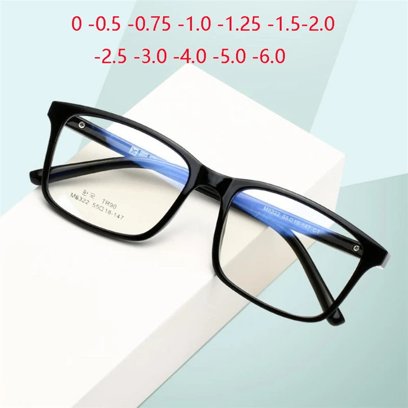 

Big Frame Square Nearsighted Glasses Women Men Fashion Anti-blue Light TR90 okulary korekcyjne 0 -0.5 -0.75 -1.0 To -6.0