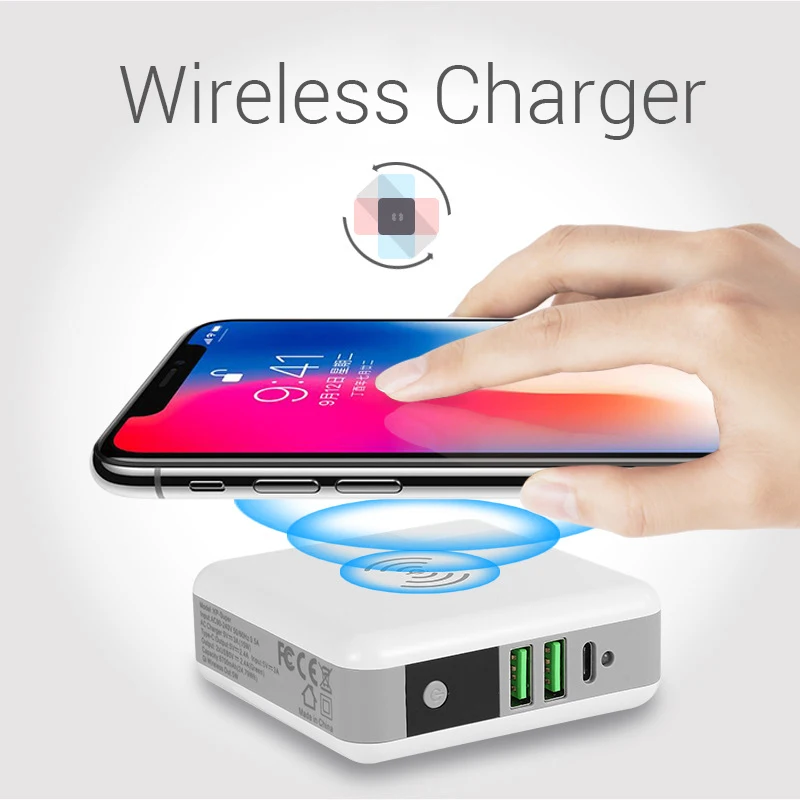 Multi-function Wireless Charger EU US UK AU Travel Plug QI Charging Power Bank with Digital Screen for IPhone 8 X Xs/r | Мобильные