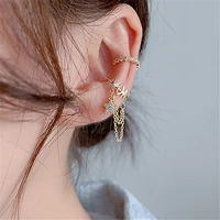 new fashion asymmetric cartilage clip earrings letter star chain tassel cuff earrings female golden female earring accessories