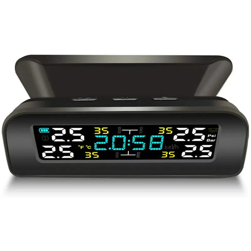 

Professional TPMS Wireless Tire Pressure Monitoring System Solar Power Clock LCD Display 4 Interior Sensor Tire Pressure Sensors