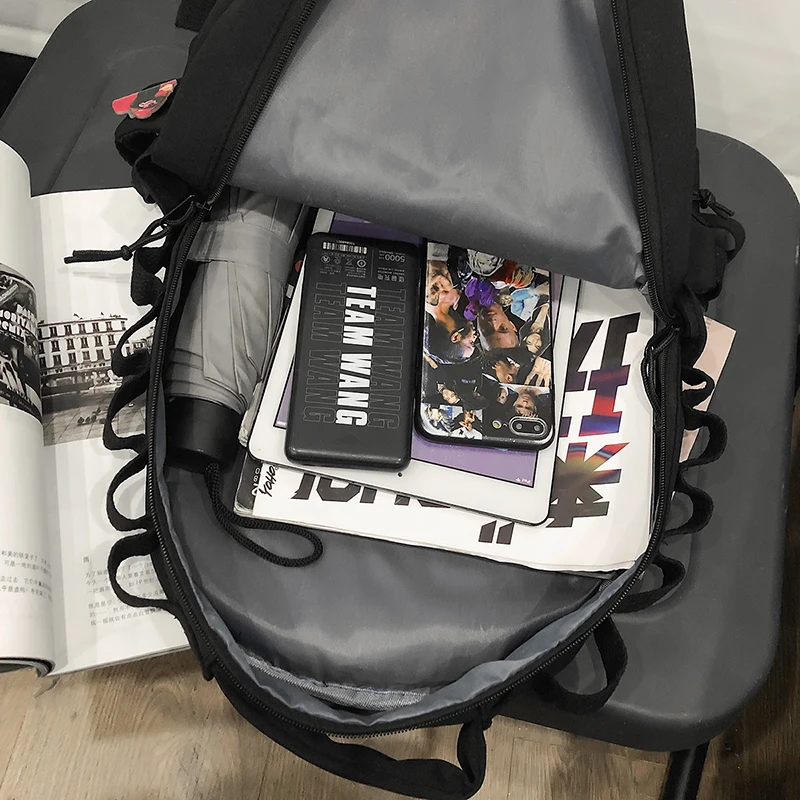 

DCIMOR New Letter Printing Multiple Pockets Lovers Schoolbag Solid Color Nylon Women Backpack Unisex Large Capacity Travel Bag