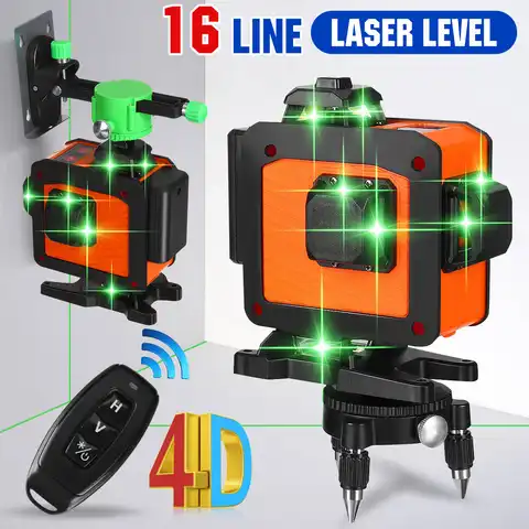 Лазерный уровень FASGet, 16 линий, 4D, самонивелирующийся, 360 градусов, горизонтальный и вертикальный крест, супермощный зеленый лазерный уровень...