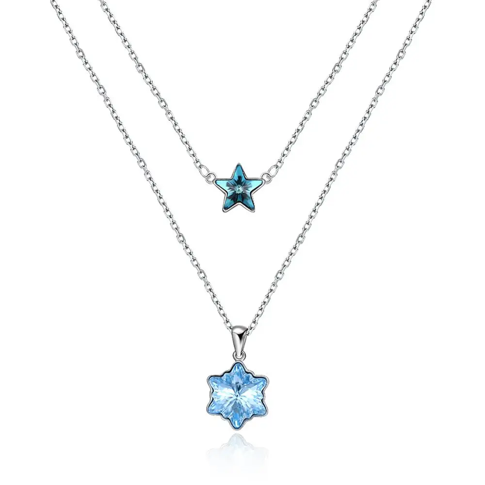 Ожерелье LEKANI с голубыми кристаллами Swarovski двухслойная Подвеска со снежинкой из