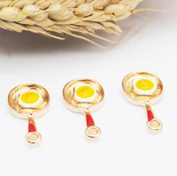 10pcslot new arrival gold color tone 12 525 5mm saucepan fried eggs enamel charm pendants for jewelry making findings