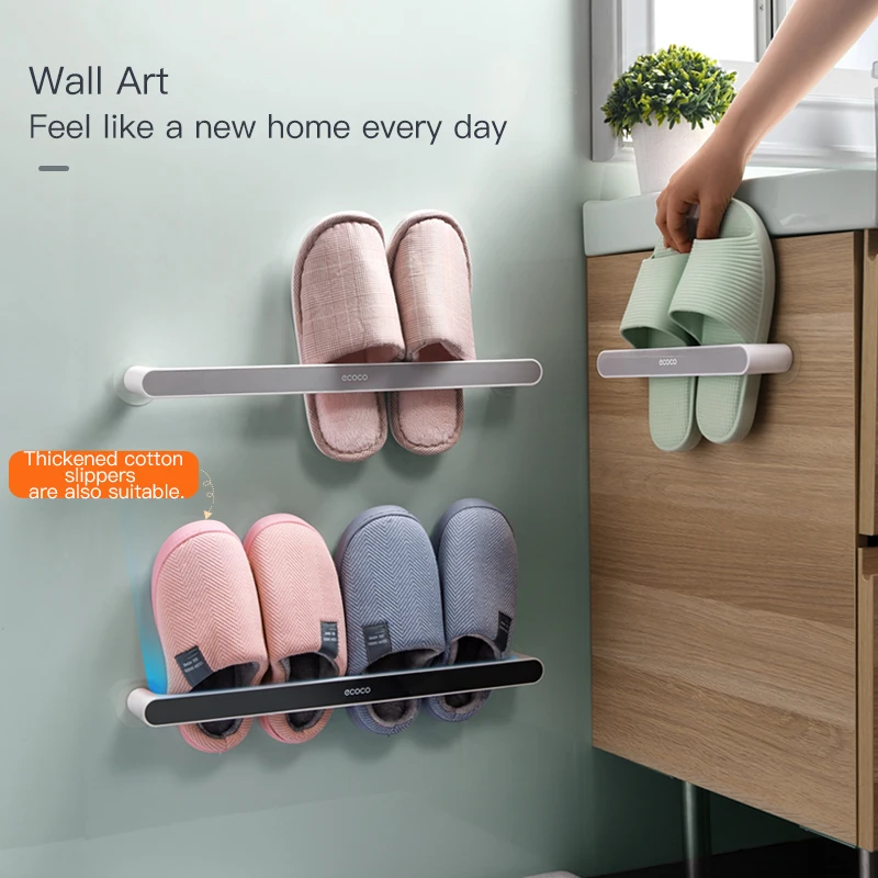 Bathroom Shoe Rack Slippers Wall Mounted Punch Free Organizer Self Adhesive Storage Towel Racks | Дом и сад