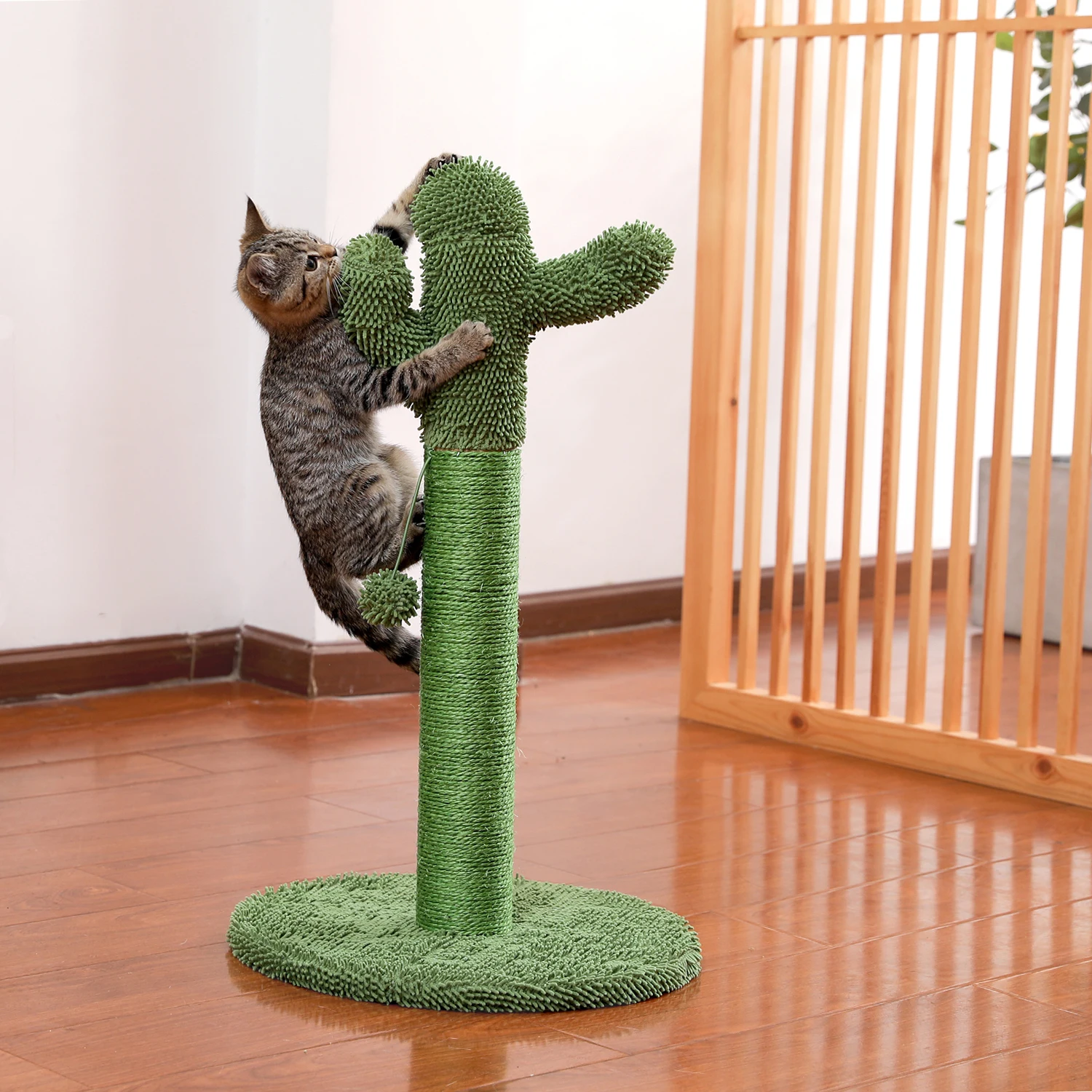 

Cat Scratching Post with Sisal Rope Scratcher Cactus Nteractive Ball for Young and Adult Cats Scratch Toy Green