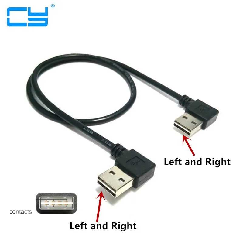 

USB 2.0 Right Left Angled 90 degree male to Right Left angled male data cable 1m Black 25cm 50cm 100cm