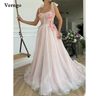 Элегантное детское розовое Тюлевое платье Verngo для выпускного вечера на бретельках с 3D цветами ТРАПЕЦИЕВИДНОЕ длинное вечернее платье 16 милое официальное платье для девочек 2021