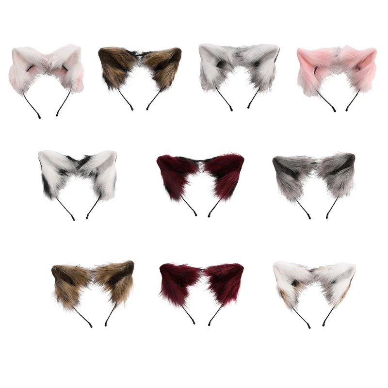 

Пушистые головные уборы в стиле "Лолита", обруч для волос с кошачьими ушками в виде животных, аксессуары для волос для костюма Косплея