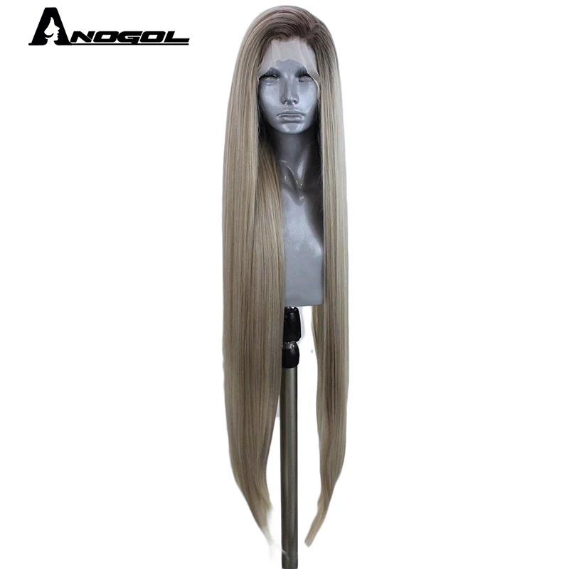 Женский длинный прямой парик с платиновым кружевом из высокотемпературного