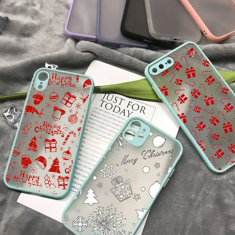 

Merry Christmas elk Santa Claus Phone Case matte transparent For iphone 7 8 11 12 plus mini x xs xr pro max cover