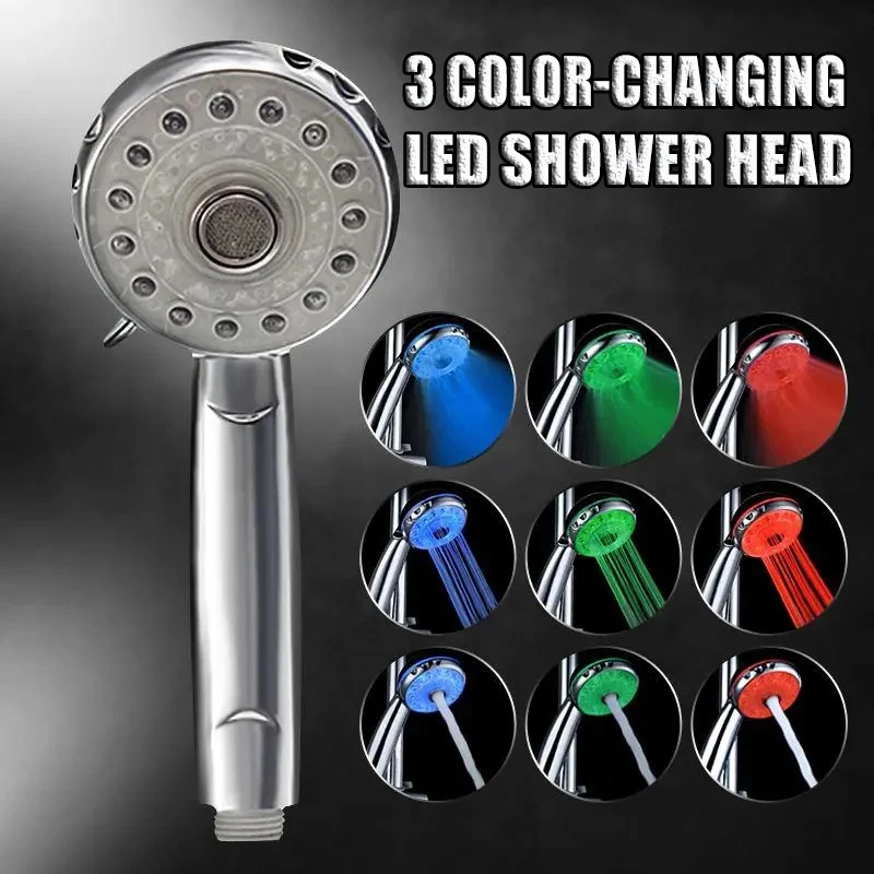 adjustable temperature shower head 3 mode 7 color led light sprinkler sensor bath sprinkler colorful flash bathroom shower head free global shipping
