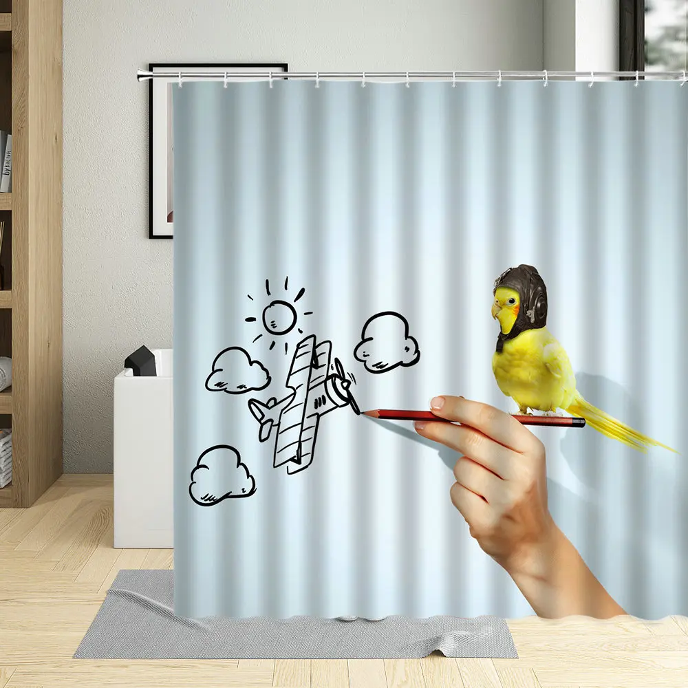 

Забавный желтый попугай тропические животные креативный декор для ванной комнаты занавеска для ванной из полиэстера s Водонепроницаемая з...