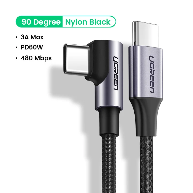 Ugreen usb type C-USB C кабель для samsung Galaxy S9 PD 60 Вт быстрое зарядное устройство кабель для Macbook поддержка Quick Charge4.0 USB шнур - Цвет: 90 Degree PD Cable