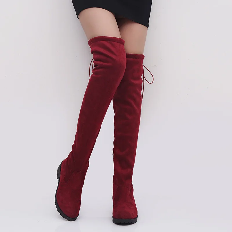 Женские сапоги выше колен эластичные высокие на плоской подошве| |