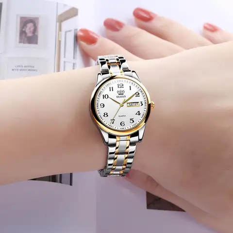 Olevs Women's Womist assistirá relógios de luxo originais para mulheres à prova d'água de aço inoxidável Quartz Woman Wristwatch Gold 2022 Trend