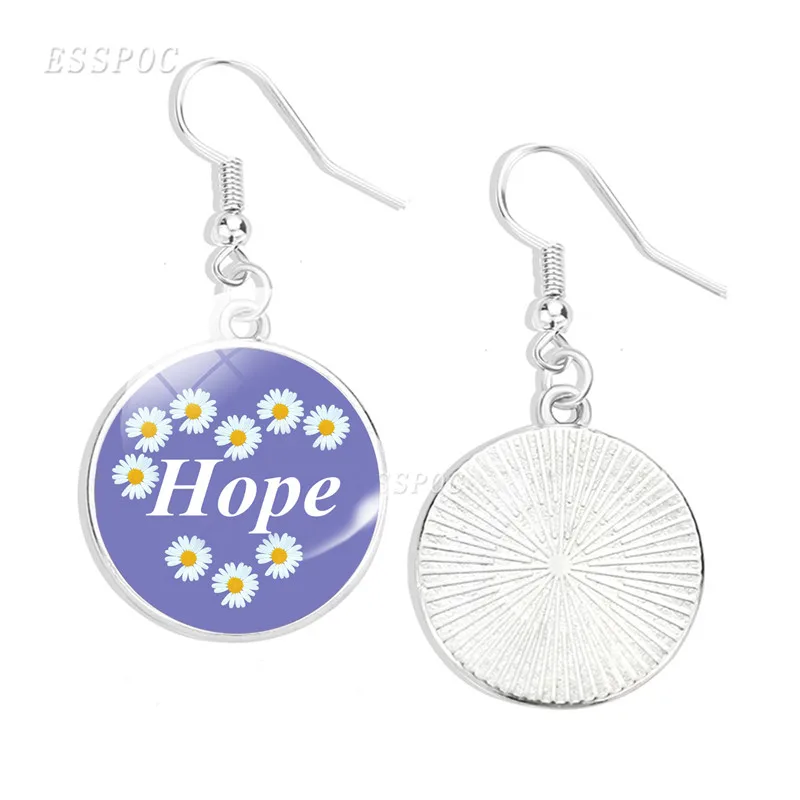 Серьги-Крючки с маргаритками сердечками и надписью Faith Hope Love | Украшения