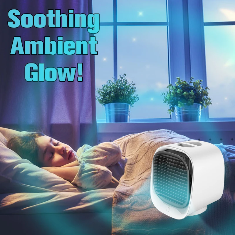 

Mini USB Air Conditioner Air Cooler Fan Desktop Air Cooling Fan Humidifier Purifier For Office Bedroom With 7 Colors Light