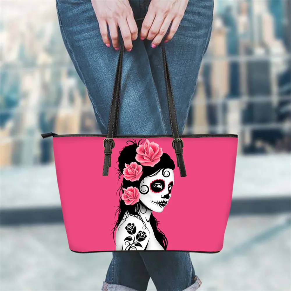 

FORUDESIGNS/Новое поступление Готический сахарный череп Детские футболки для девочек, с принтом, женские большие кожаные сумки Модные женские ве...