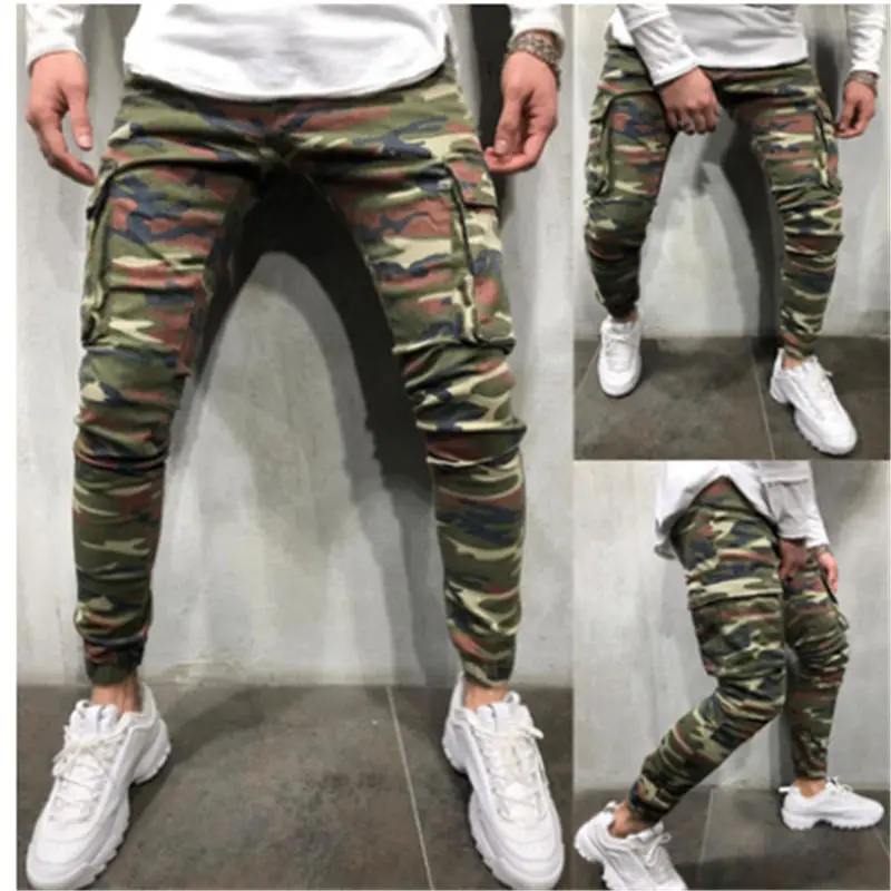 Мужские камуфляжные длинные брюки облегающие для тренажерного зала бега