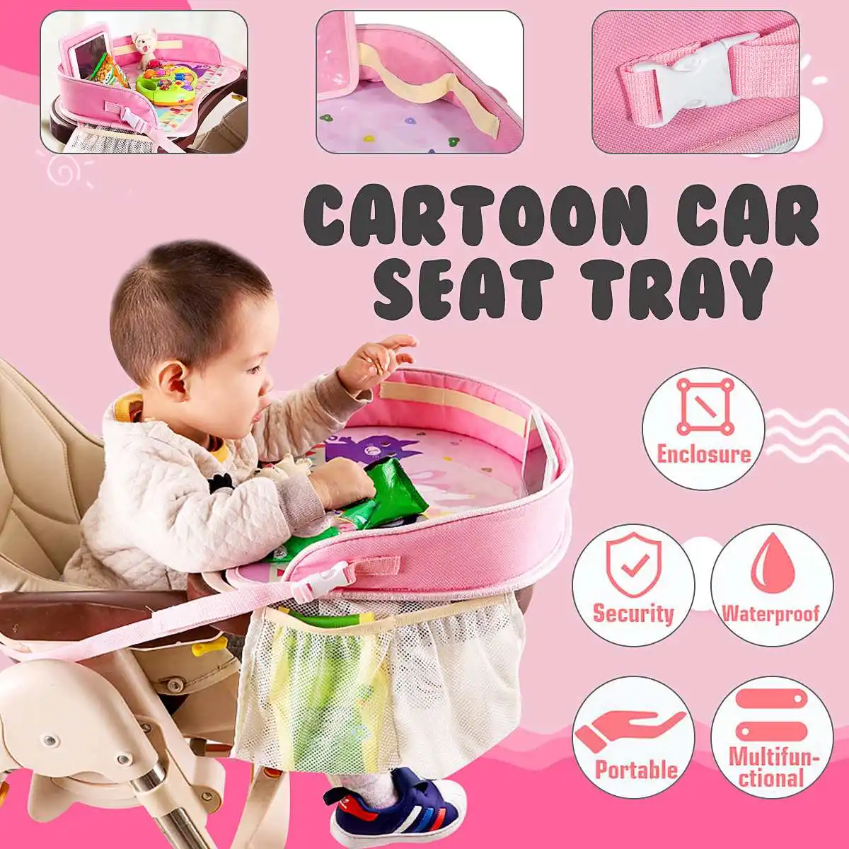

Многофункциональный мультяшный автомобильный поднос для безопасного сиденья, водонепроницаемый поднос для хранения еды, детских игрушек, ...