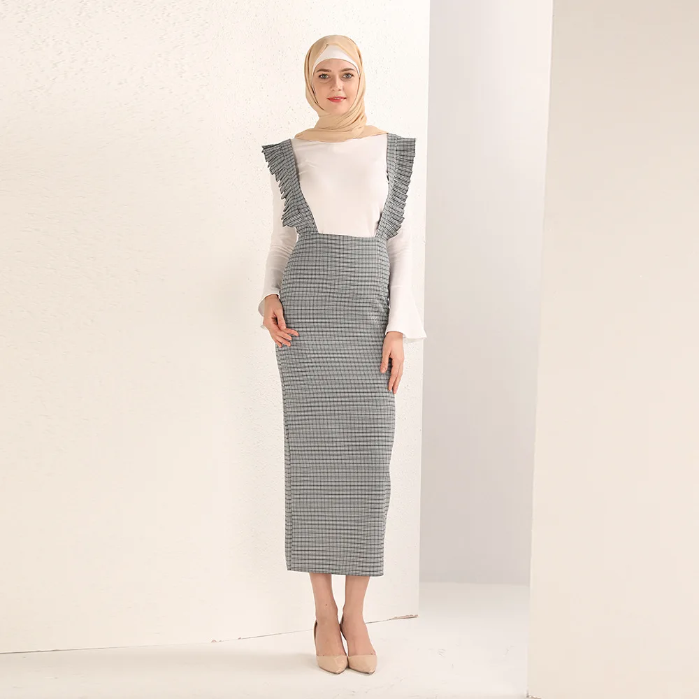 Женская длинная юбка в полоску на подтяжках Повседневная облегающая бретельках