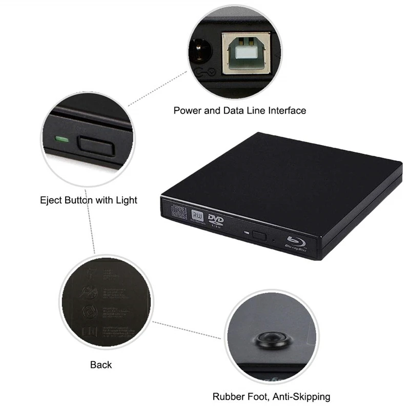 Bluray плеер Внешний USB 2 0 DVD привод Blu Ray 3D 25 г 50 BD R ROM CD/DVD RW записывающее устройство для