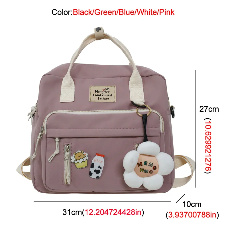 

SYWIZDII Kawaii Backpack Waterproof Japanese School Bag Girl Teenage with Pendant Portable Travel Bags for Women Plush Backpacks