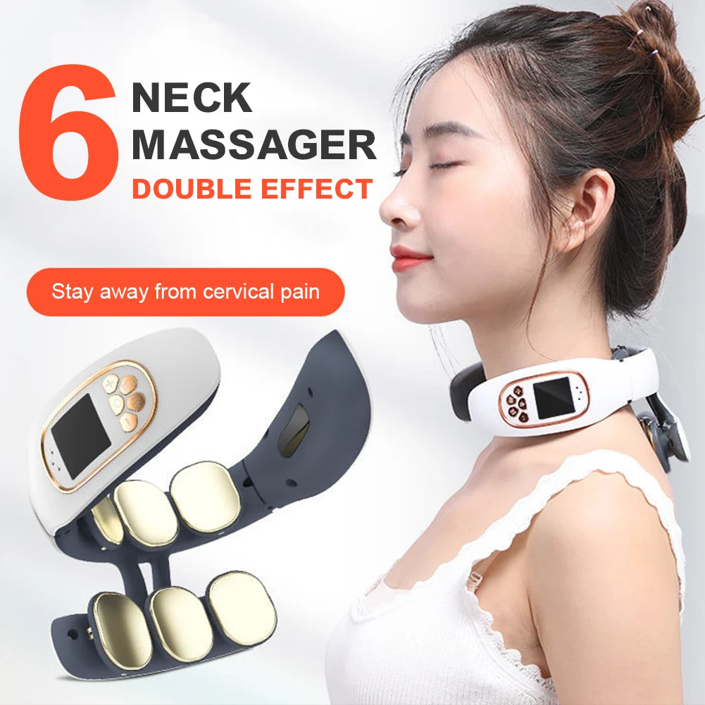 

6 Heads Electric Neck and Back Pulse Massager with Heat Pain Relief Relaxation TENS Cervical Massager with Remote Control