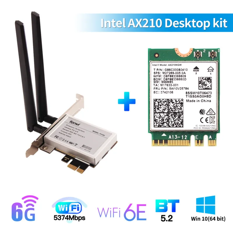 Настольный WiFi 6E Intel AX210 PCIe адаптер Bluetooth 5 2 2400 Мбит/с 802.11ax AX210NGW MU MIMO 4G/5 ГГц 6 карт Windows