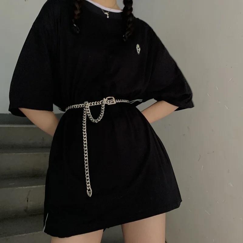 

Ремень в стиле панк женский, металлический золотистый/серебристый пояс, толстая цепочка для джинсов и брюк, повседневный Дамский Пояс