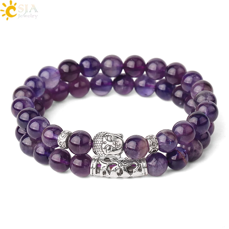 Набор браслетов из натурального камня CSJA 8 мм голова Будды простые эластичные