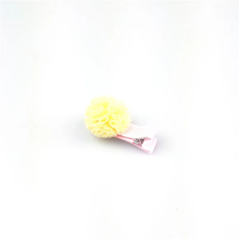 1pcs 5cm Hairpins Snap Hair Clips for Children Girls Hair Accessories Baby Cute Hair Clip Pins Gauze ball Color Metal Barrette - Цвет: C2 Yellow