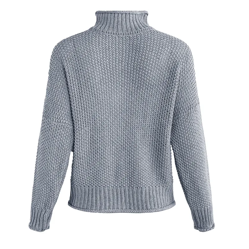 

Woman's Fashionable Loose Turtleneck Sweater, Solid Color Long Sleeve Casual Thick Knitting Top, Daily Life