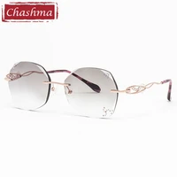chashma titanium fashion female eye glasses diamond trimmed rimless spectacle frames women sunglasses tint lenses