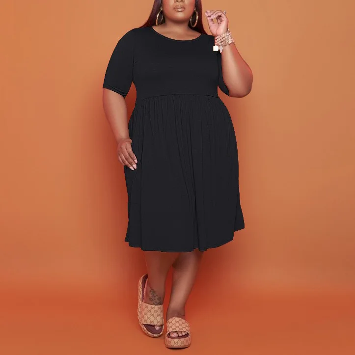 

Plus Size Dresses For Women 4XL 5XL Causal High Waist A Line Mid Calf Fashion Solid Evening Night Party Elegant Vestidos Mujer