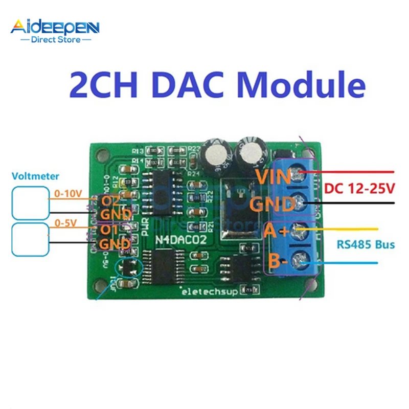 Аналоговый преобразователь DAC to напряжение DC 12 В 2 канала Φ 0-5 в 0-10 PWM RS485 Modbus RTU Board |