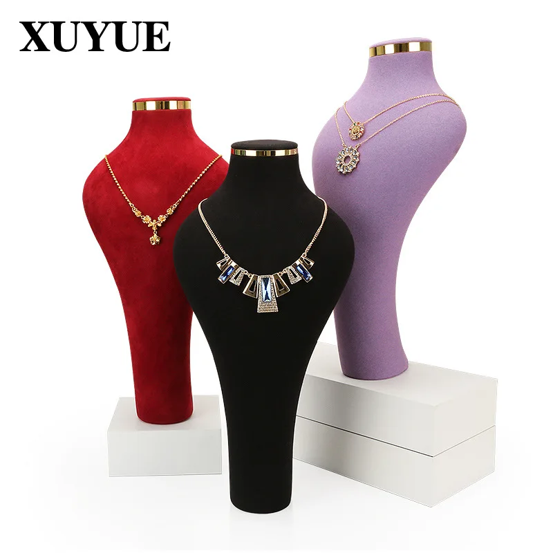 Necklace mannequin head display stand factory direct metal ring microfiber high-end neck counter jewelry stand