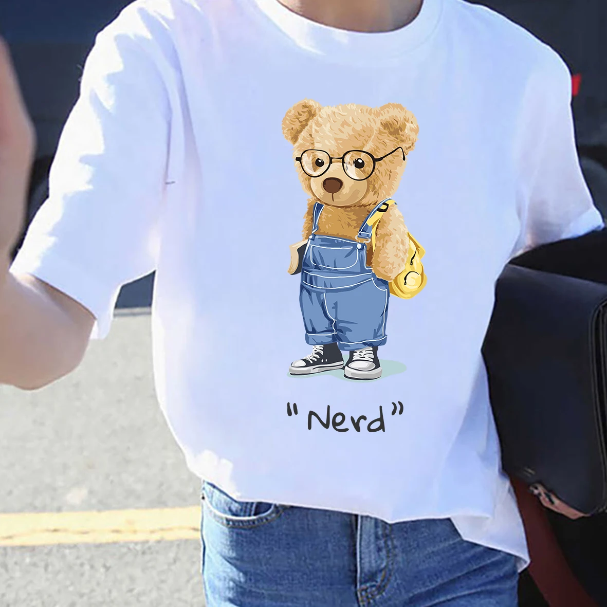 

BLINGPAW Graphic T Shirts Teddy Bear "NERD" Letter Print T-shirt 100% Pure Cotton Unisex Tees Summer Tee Shirts 19 Colors