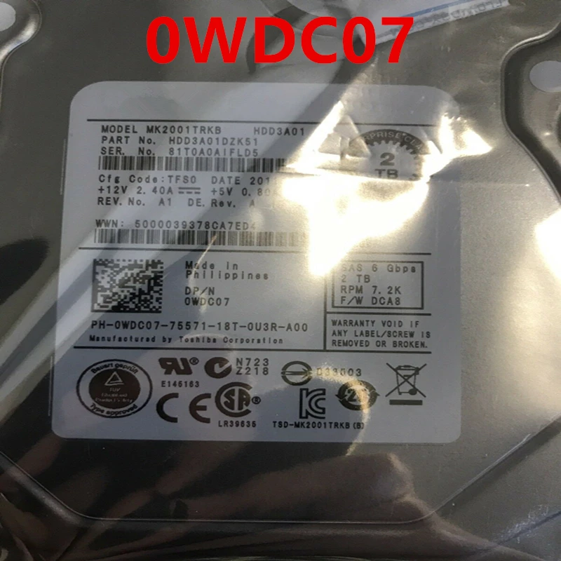 

Новый жесткий диск для ноутбука Toshiba/Dell 2 ТБ 3,5 "SAS 6 ГБ/сек. 64 Мб 7200 об/мин для внутренний жесткий диск для корпоративного класса HDD для MK2001TRKB 0WDC07