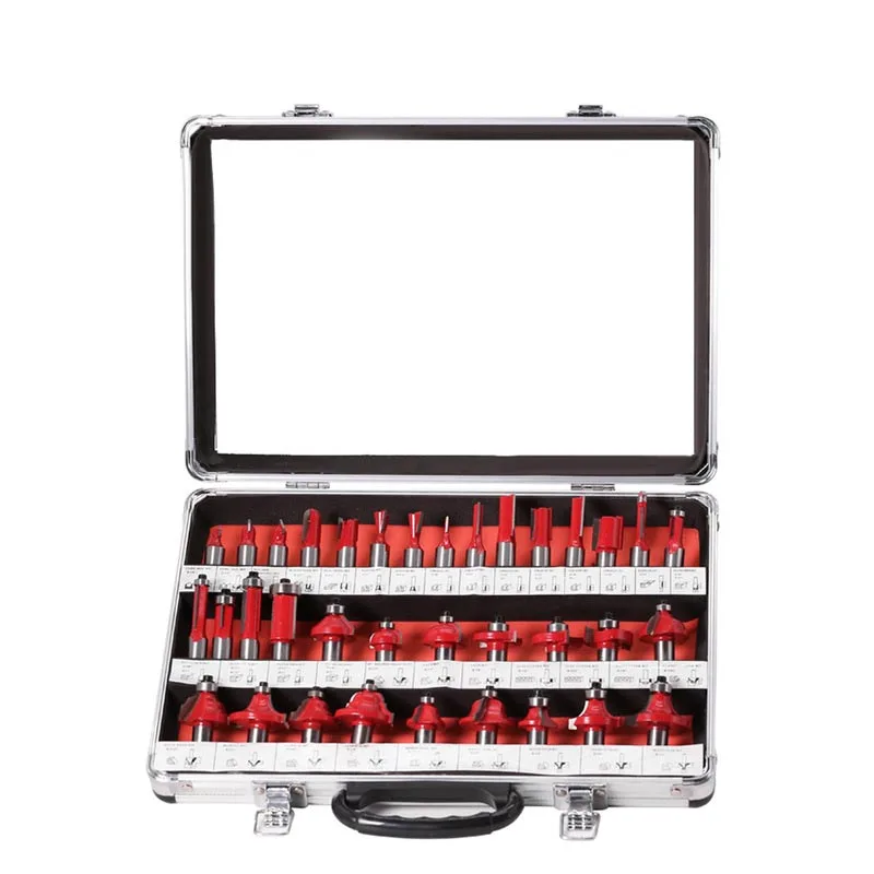 

35Pcs 12mm Shank Wood Milling Cutter Set Red Router Bit For Wood Carving Trimming Carbide End Mill Woodworking Tools