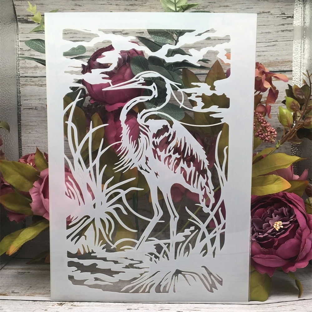 

A4 29cm Stand Crane Bird DIY Layering Stencils Wall Painting Scrapbook Coloring Embossing Album Decorative Template