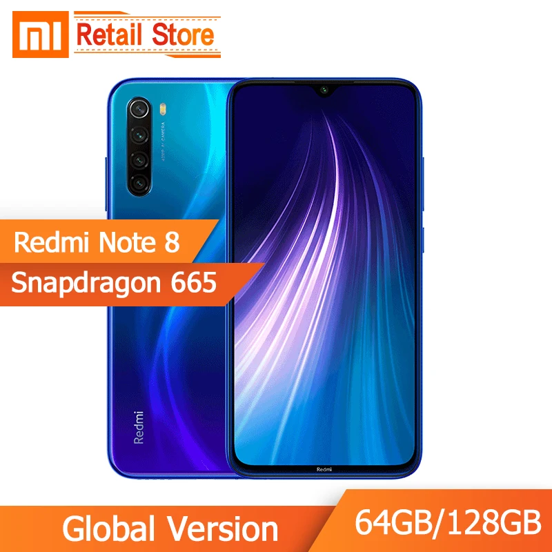 Смартфон Xiaomi Redmi Note 8 с глобальной версией, 4 ГБ, 64 ГБ, 128 ГБ, Восьмиядерный процессор Snapdragon 665, дисплей FHD 6,3 дюйма, четырехъядерный мобильный телефон с камерой