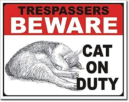 

No Trespassing Beware Cat On Duty Funny Humor Tin Sign New Kitchen Retro Home Funny Bathroom Parlor Bar Pub Parlor