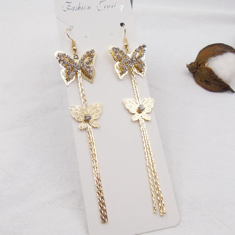 

Butterfly Tassel Earrings Super Long Rhinestone Ear Line Girl Tassel Earrings Female Long Temperament Butterfly Earrings New