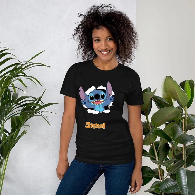 

Hot Kawaii Women T-shirts Disney Lilo Stitch Printed Tops Hip Hop Sweet Cotton O-neck Tee Short Sleeve Casual Ulzzang T Shirts
