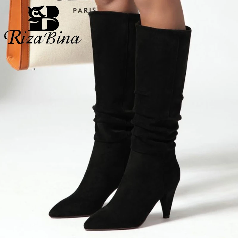 RIZABINA/размеры 34 43 зимние женские сапоги до колена модная теплая обувь на меху